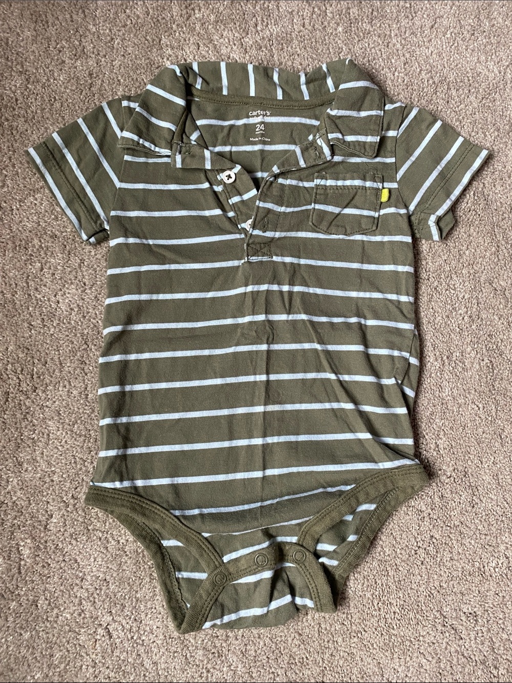 Carter's 24 Month Olive and White Striped Polo One-Piece Bodysuit